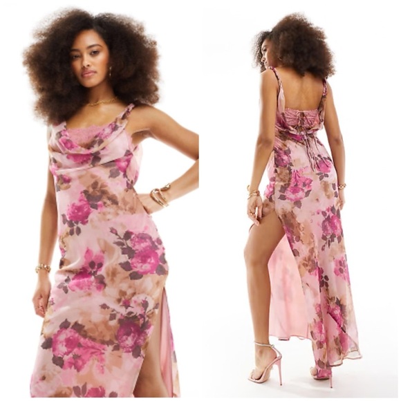 ASOS Cowl Neck Chiffon Floral Maxi Dress - Picture 1 of 8